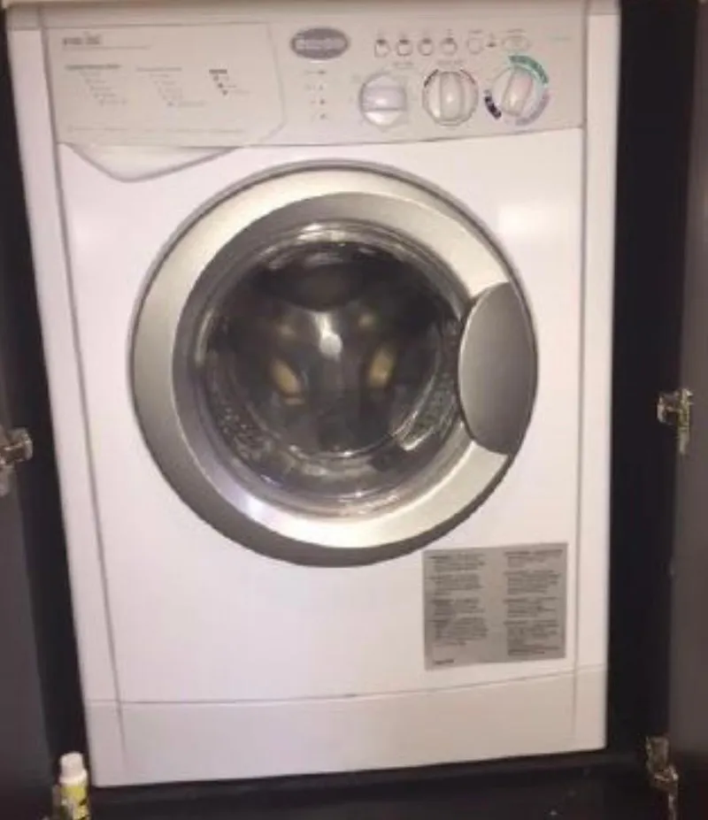 Slide: The Image of A front-loading washing machine with control dials, set in a cabinet. - 7