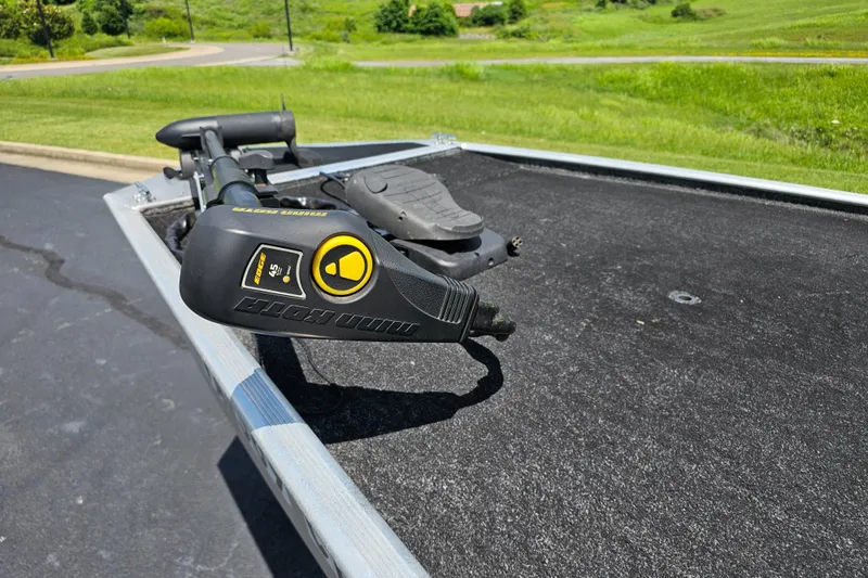 Slide: The Image of 2016 Tracker PRO160 boat with Minn Kota trolling motor on a sunny day. - 8