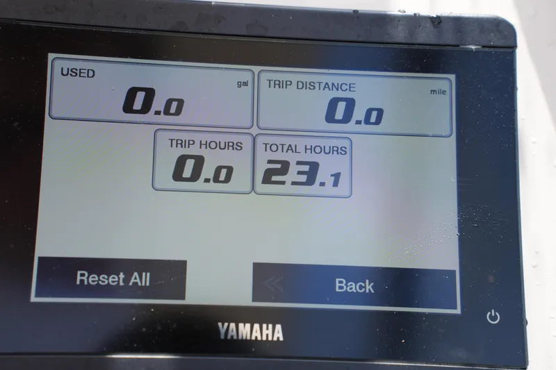 Slide: The Image of Yamaha display showing trip data on 2023 Grady-White Freedom 235 boat. - 34