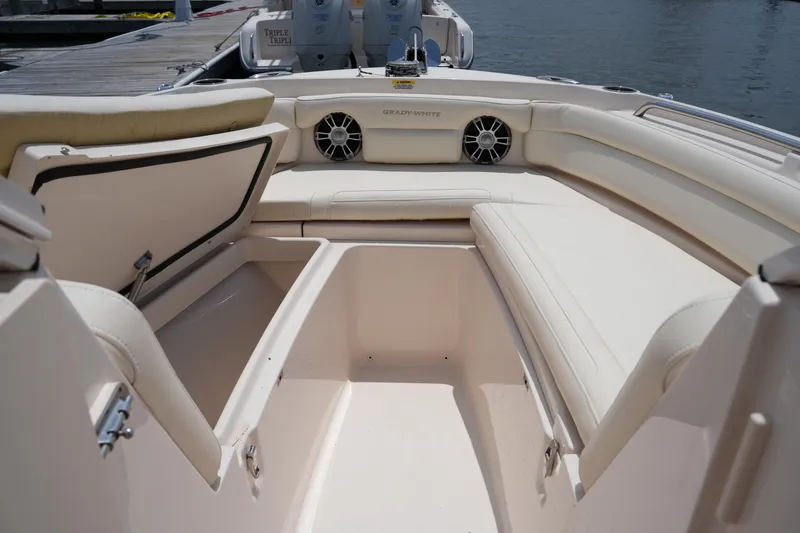 Slide: The Image of 2023 Grady-White Freedom 235 boat interior with open storage compartments. - 37