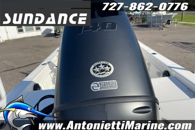 Slide: The Image of 2025 Sundance DX20 boat with ultra-low emission engine, microplastic collector, Antonietti Marine branding. - 31