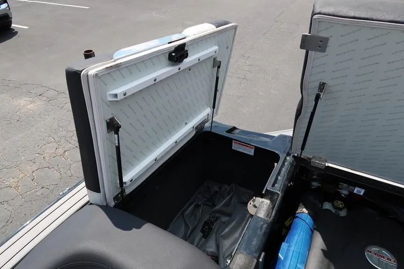 Slide: The Image of Close-up of 2019 MasterCraft XT22 boat's metallic tower hinge mechanism. - 28