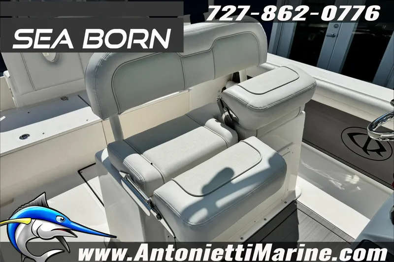 Slide: The Image of 2025 Sea Born LX24 Center Console boat seating, featuring sleek design and comfortable upholstery. - 13