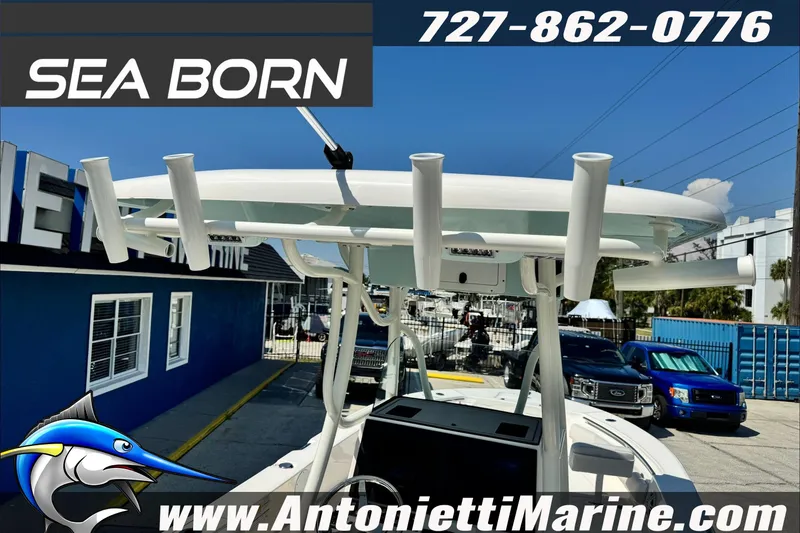 Slide: The Image of 2025 Sea Born LX24 Center Console boat at Antonietti Marine dealership. - 19