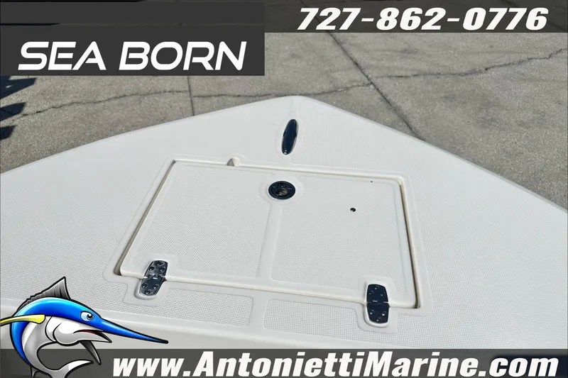 Slide: The Image of 2025 Sea Born LX24 Center Console boat deck, Antonietti Marine contact details. - 33