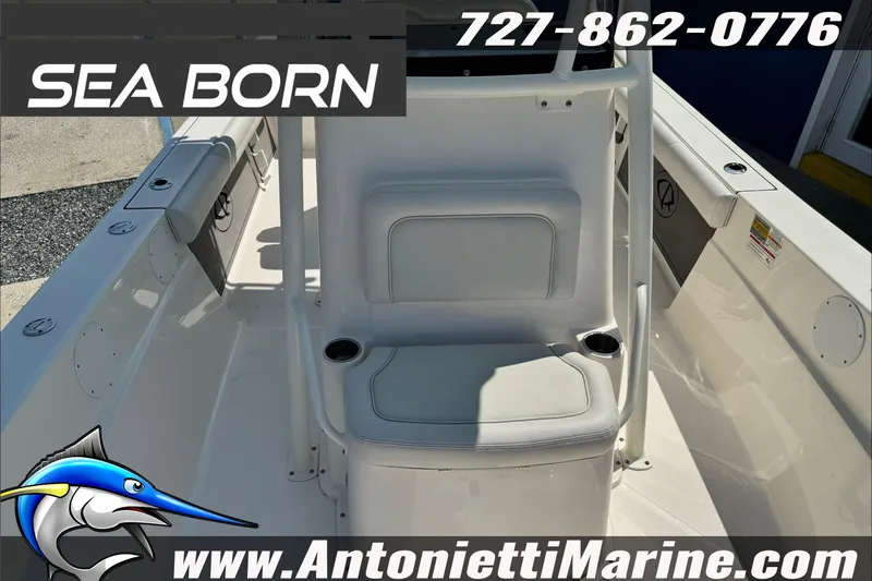 Slide: The Image of 2025 Sea Born LX24 Center Console boat interior with seating and cup holders. - 36
