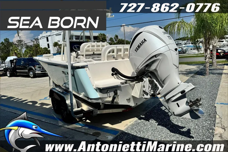Slide: The Image of 2025 Sea Born LX24 Center Console boat with Yamaha engine at Antonietti Marine. - 4