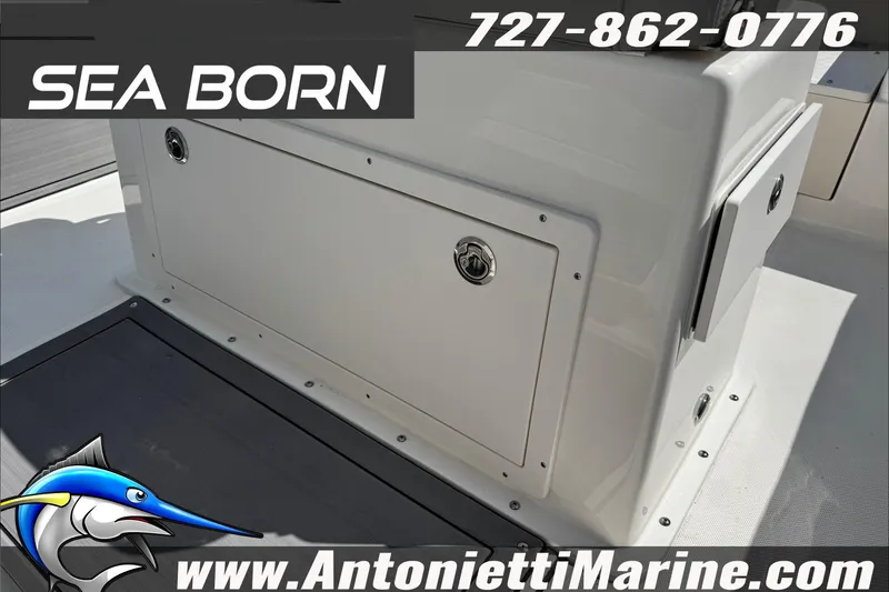 Slide: The Image of 2025 Sea Born LX24 Center Console boat interior with storage compartment. - 43