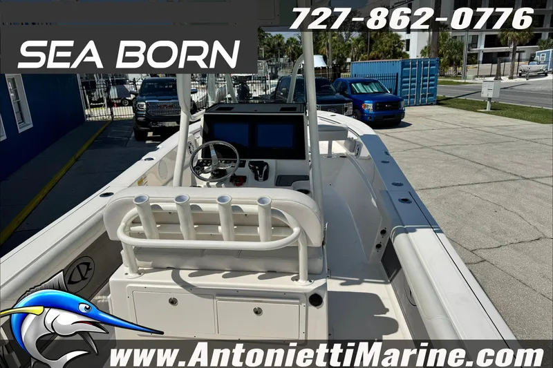 Slide: The Image of 2025 Sea Born LX24 Center Console boat at Antonietti Marine dealership. - 46