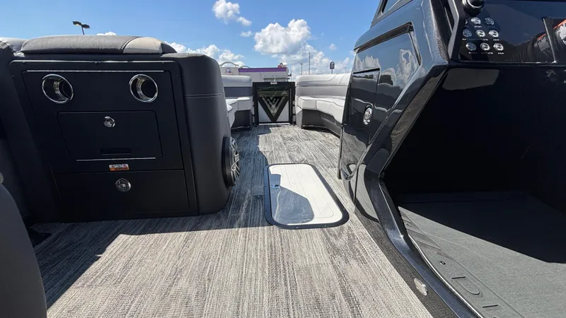 Slide: The Image of Luxurious interior of 2025 Viaggio Diamante D26U boat with modern seating and controls. - 22