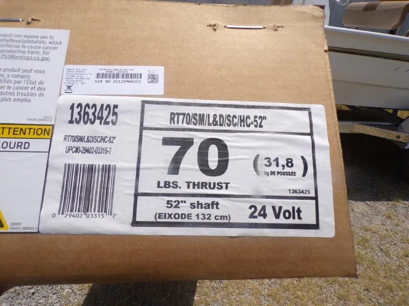 Slide: The Image of 70 lbs thrust, 52-inch shaft, 24V motor label on Xpress XP20CC 2026. - 18