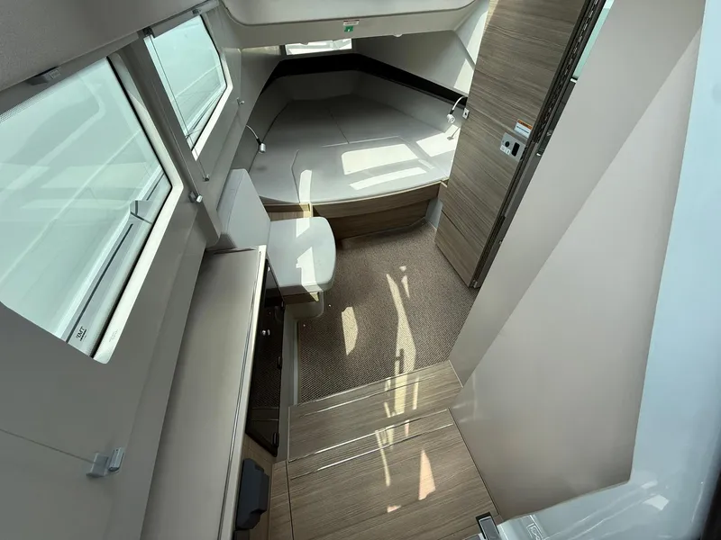 Slide: The Image of 2024 Saxdor 320 GTO cabin interior with modern design and natural lighting. - 22