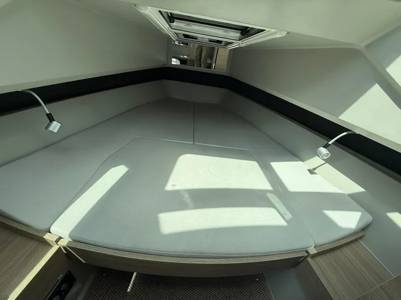 Slide: The Image of 2024 Saxdor 320 GTO cabin interior with modern design and comfortable seating. - 28