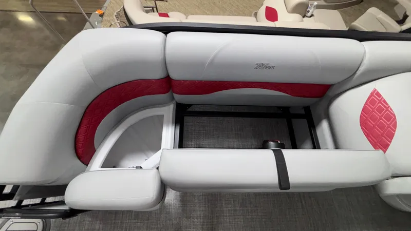 Slide: The Image of 2025 JC Neptoon 25TT Sport boat interior with white and red seating, showcasing luxury design. - 28