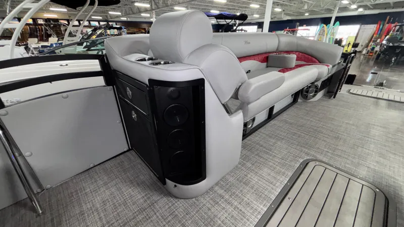 Slide: The Image of 2025 JC Neptoon 25TT Sport pontoon boat interior with luxurious seating and modern design. - 17