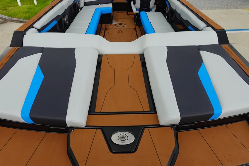 Slide: The Image of 2023 Axis T250 boat interior with sleek seating and modern design. - 9