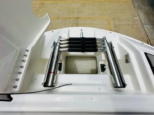 Slide: The Image of 2026 Sea Ray SDX 250 Outboard boat ladder and storage compartment. - 18