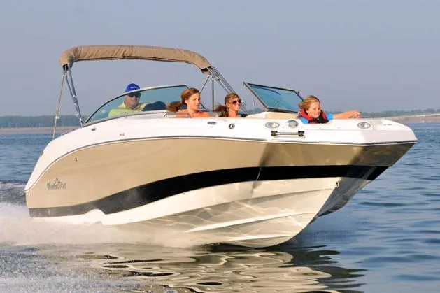 Slide: The Image of Manufacturer Provided Image: 2017 NauticStar 243DC Sport Deck boat cruising with passengers. - 18