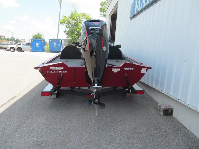 Slide: The Image of 2019 Tracker Pro Team 190 TX Tournament Edition boat on trailer, rear view. - 3