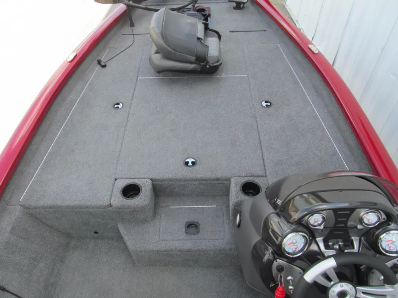 Slide: The Image of 2019 Tracker Pro Team 190 TX Tournament Edition boat interior with steering console and seating. - 6