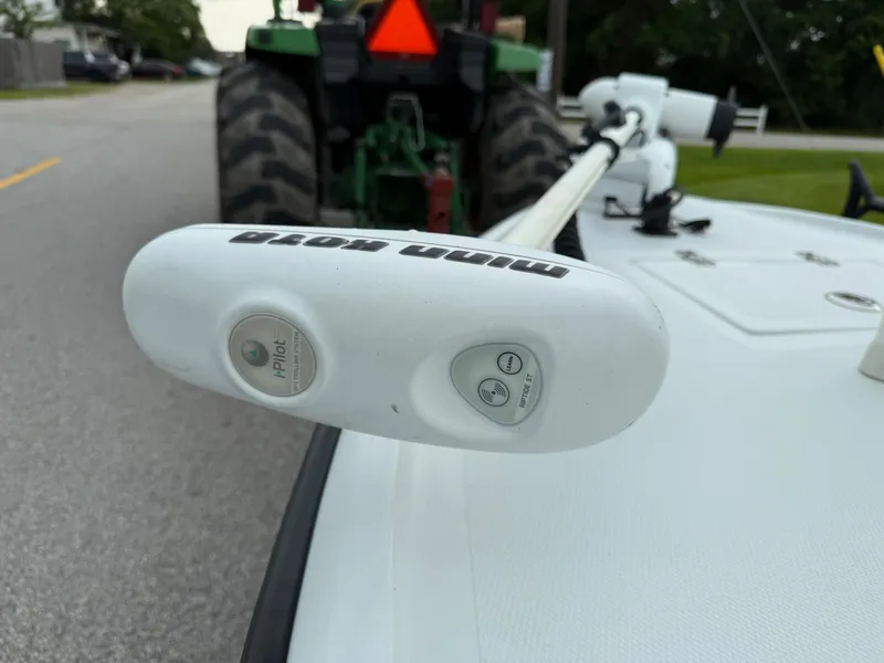 Slide: The Image of Close-up of Minn Kota i-Pilot trolling motor on Bossman TailSpotter 2014 boat. - 16