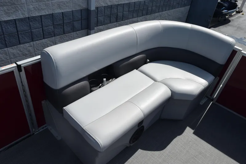 Slide: The Image of 2022 Bentley Pontoons 220 Fish N Cruise interior seating with gray upholstery and cup holders. - 12