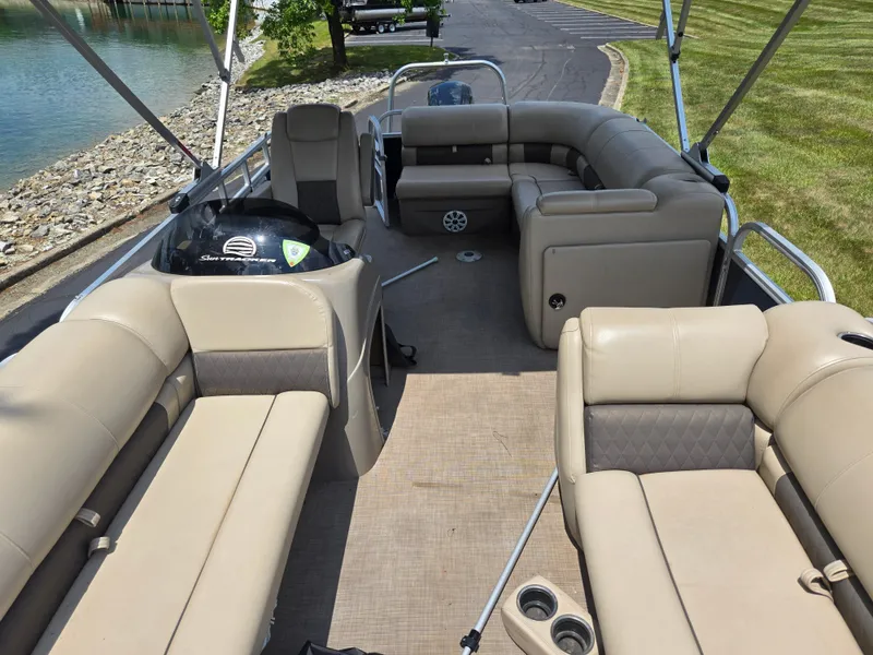 Slide: The Image of 2022 Sun Tracker Party Barge 20 DLX with spacious seating and modern design. - 12