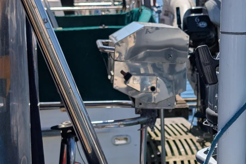 Slide: The Image of Close-up of a Newport 326 boat grill and equipment, 1995 model, with chrome details. - 11