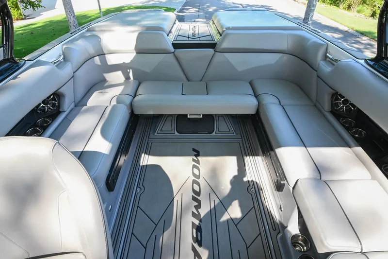 Slide: The Image of 2021 Moomba Kaiyen boat interior with spacious seating and modern design. - 16