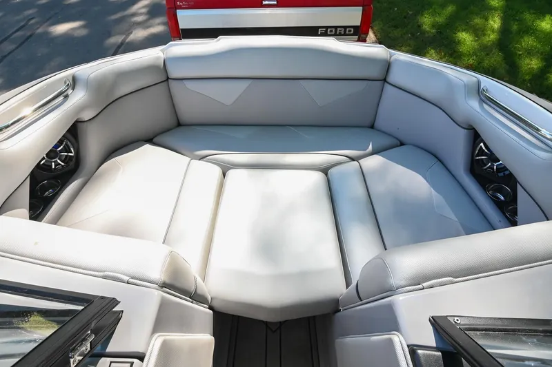 Slide: The Image of 2021 Moomba Kaiyen boat interior with spacious seating and modern design. - 32