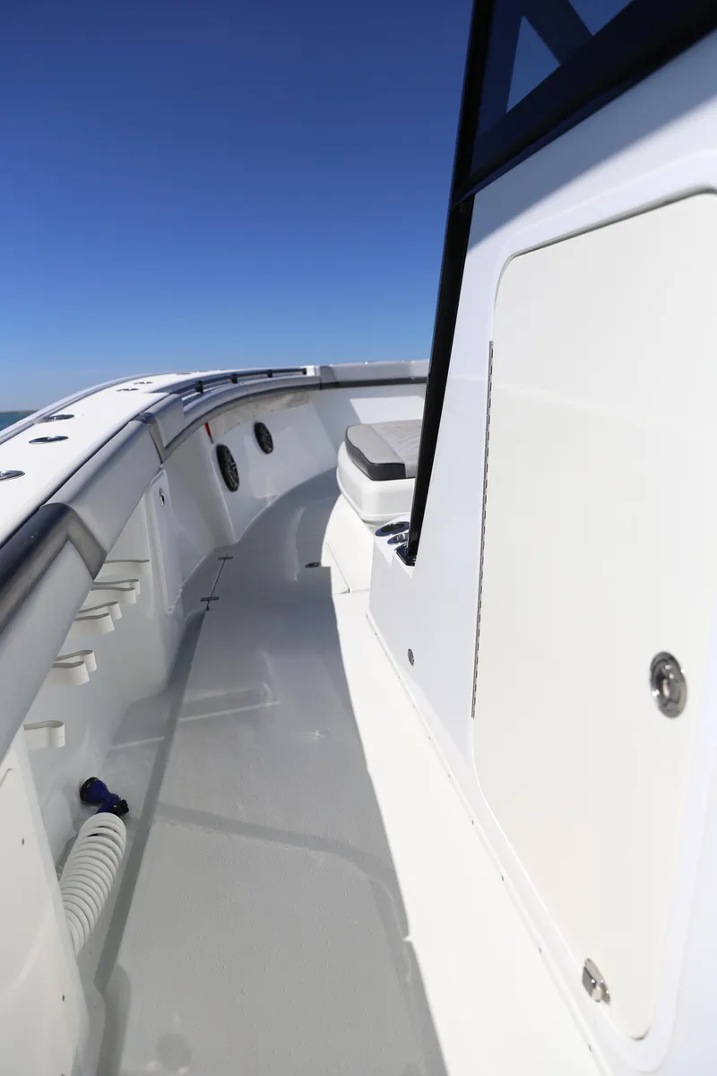 Slide: The Image of 2018 Yellowfin 39 boat deck with sleek design and modern features. - 29