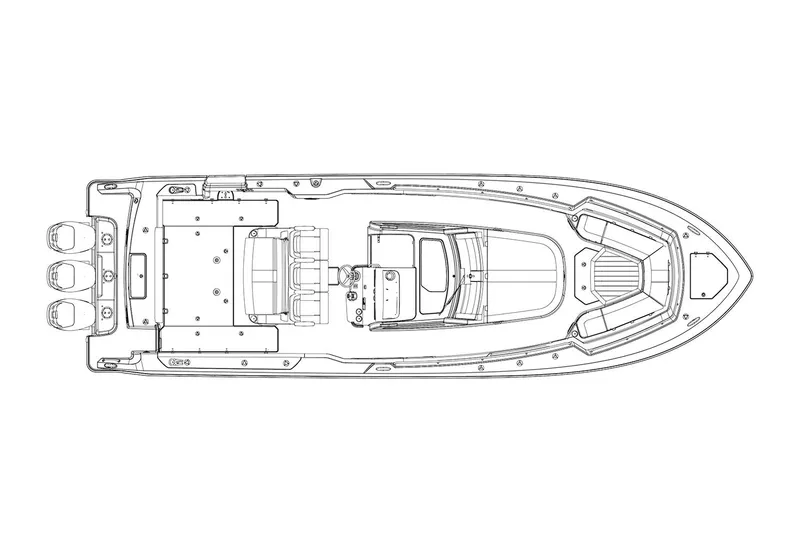 Slide: The Image of Manufacturer Provided Image: Top view schematic of 2025 Boston Whaler 380 Outrage boat layout. - 47