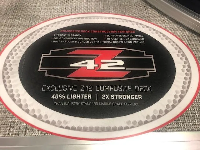 Slide: The Image of Exclusive Z42 composite deck on 2023 South Bay 224RS LE 2.75, 40% lighter, 2x stronger. - 10