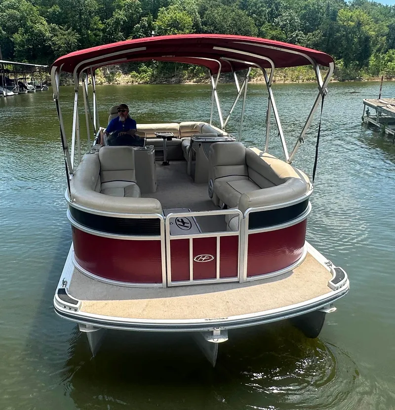 Slide: The Image of 2012 Harris FloteBote Grand Mariner SEL 250 pontoon boat on a lake. - 11