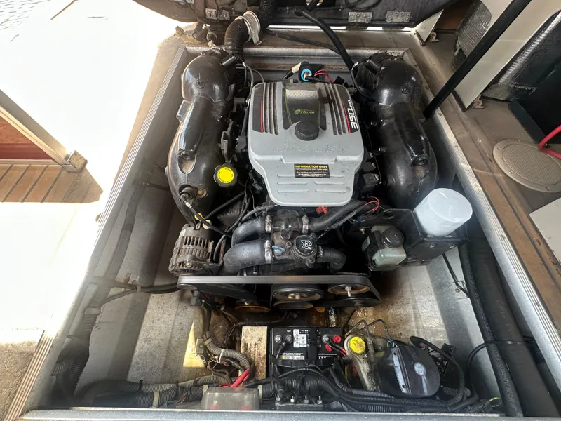 Slide: The Image of Engine compartment of a 2012 Harris FloteBote Grand Mariner SEL 250 pontoon boat. - 38