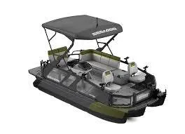 Slide: The Image of 2025 Sea-Doo Switch Fish 21 pontoon boat with canopy and seating. - 7
