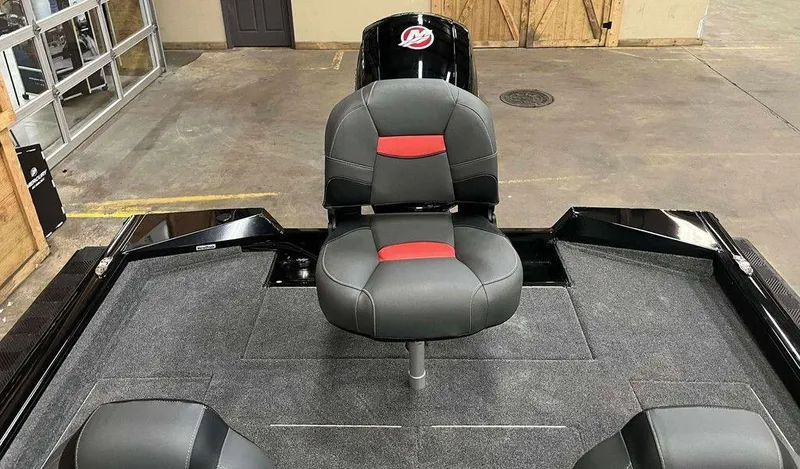 Slide: The Image of 2026 Tracker Pro Team™ 195 Tournament Edition boat interior with gray and red seating. - 6