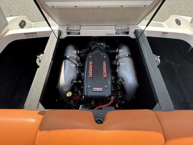 Slide: The Image of 2012 MasterCraft X-35 boat engine compartment with Ilmor 6.0 engine, open hatch view. - 40
