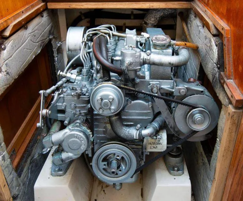 Slide: The Image of Engine of a 1993 Catalina 34 MK 1.5 sailboat, showcasing mechanical components. - 10