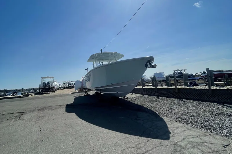 Slide: The Image of 2023 Jupiter 40 boat on dry dock under clear blue sky - 5