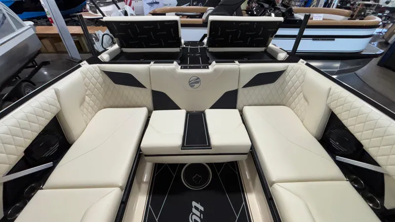 Slide: The Image of Luxurious interior of 2025 Tigé Z5 boat with cream leather seating and modern design. - 6