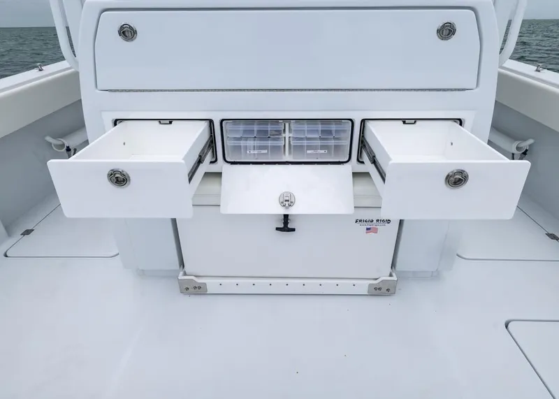 Slide: The Image of 2026 Invincible 40 Catamaran storage drawers and compartments on deck. - 23