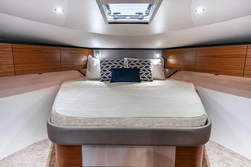Slide: The Image of Manufacturer Provided Image: Luxurious bedroom interior of 2022 Tiara Yachts 39 Open with modern design. - 14