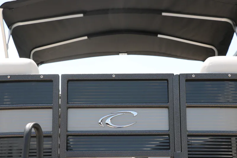 Slide: The Image of 2022 Crest Classic Fish 220 boat with canopy and logo detail. - 33