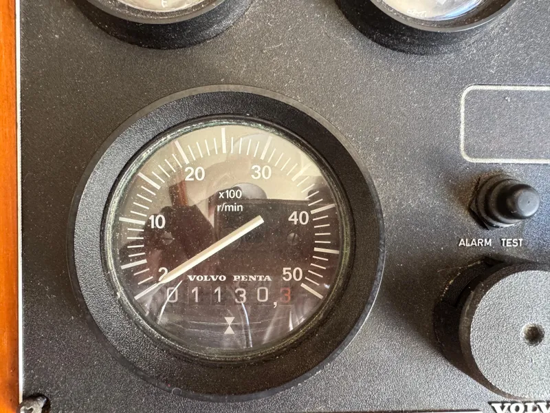 Slide: The Image of Close-up of a Volvo Penta tachometer on a Nova 48, 1990 model. - 4
