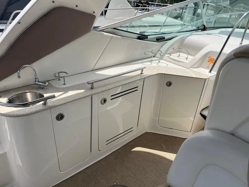 Slide: The Image of Interior of 2010 Sea Ray 330 Sundancer with sink and storage cabinets. - 9