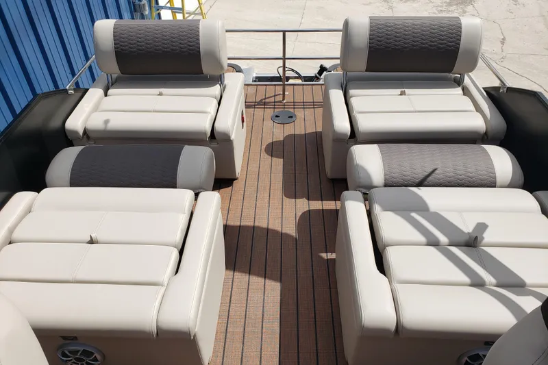 Slide: The Image of Luxurious seating on 2026 Bentley Pontoons Elite 253 QSB with elegant upholstery. - 10
