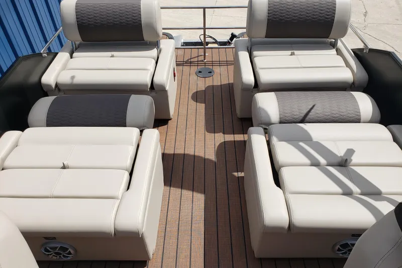 Slide: The Image of Luxurious seating on 2026 Bentley Pontoons Elite 253 QSB with elegant upholstery. - 9