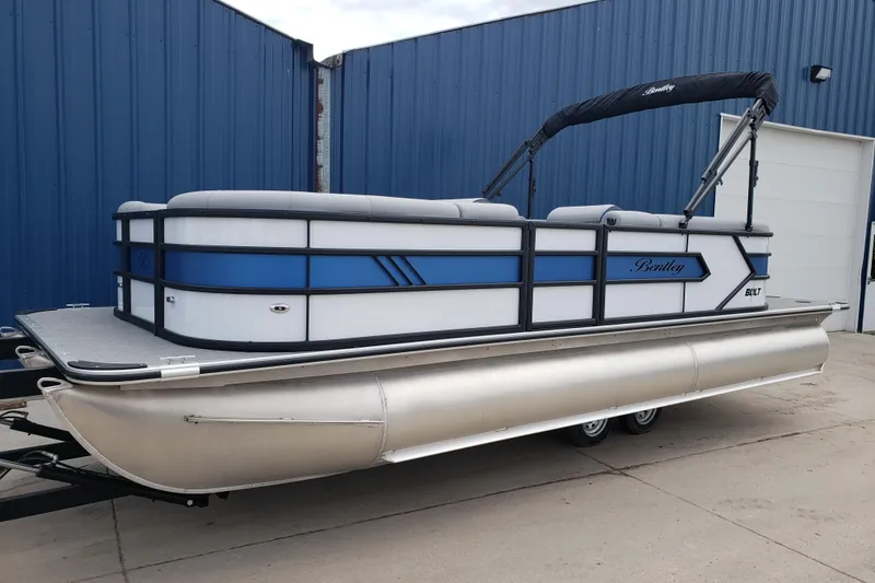 Slide: The Image of 2026 Bentley Pontoons 223 Bolt, sleek design with blue accents and modern features. - 20
