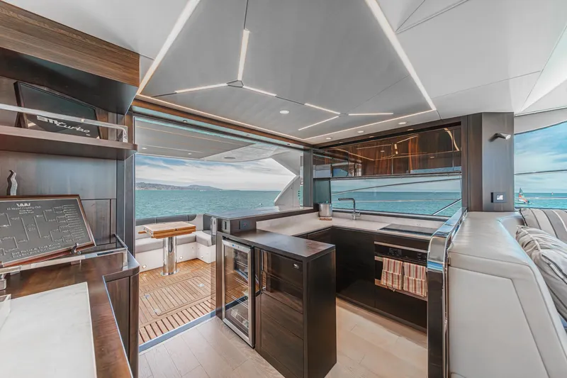 Slide: The Image of Luxurious interior of 2022 Sunseeker Manhattan 55 yacht with ocean view. - 36